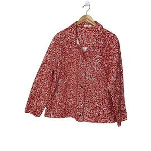 Onque Woman  Button Down Jacket Red White Floral Pattern Top Size 2x